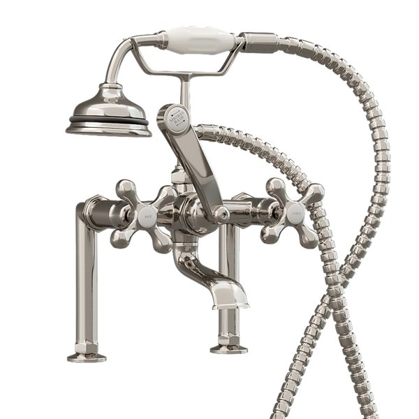 Cambridge Plumbing Clawfoot Tub 6" Deck Mount Brass Faucet with Hand Held Shower- Brushed Nickel CAM463D-6-BN